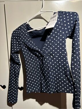 Brandy Melville Navy Blue Polka Dot Amara Top